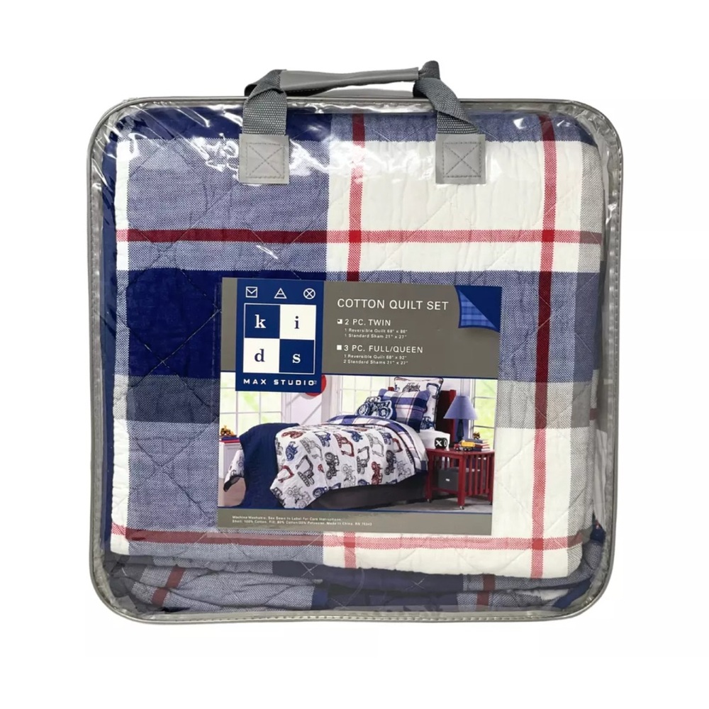 MAX STUDIO TWIN Cotton Construction Trucks Diamond Quilt Sham Set NEW w/ defects